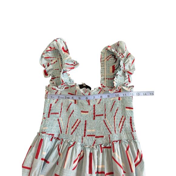 Tuckernuck Blue Red White Rory‎ Smocked Flutter Sleeve Midi Dress Size Medium - Picture 9 of 10